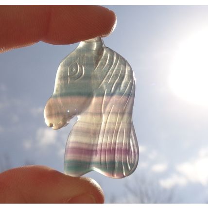 A Fluorite Horse Head Gemstone Touch Stone 1.75x1.125 Flat Back Energy Work
