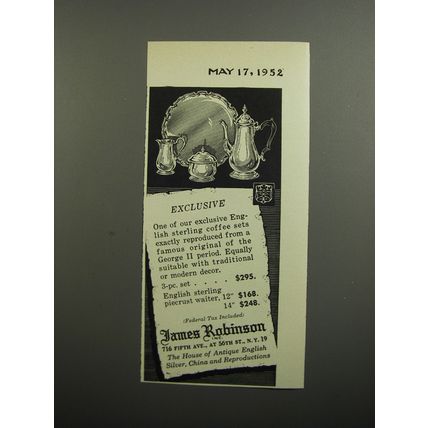 1952 James Robinson Coffee Set Advertisement