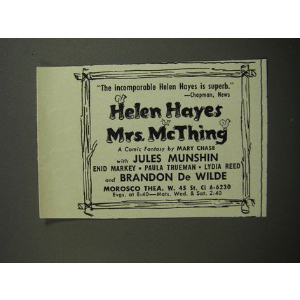 1952 Mrs. McThing Play Ad - The incomparable Helen Hayes is superb.