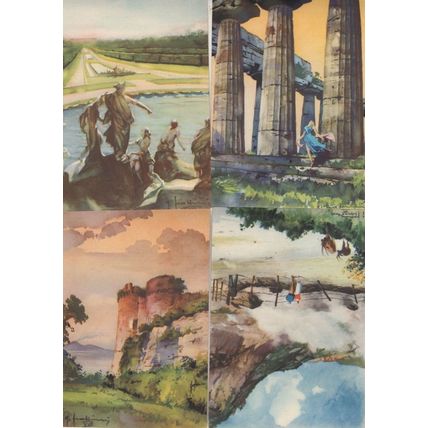 Naples 4x Italian Oilette Vintage Painting Postcard s