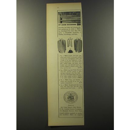 1953 J. Press Fashion Advertisement - Ivy league background