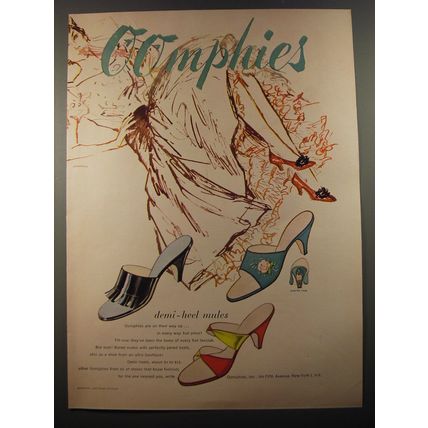 1954 Oomphies Shoes Ad - Demi-Heel Mules