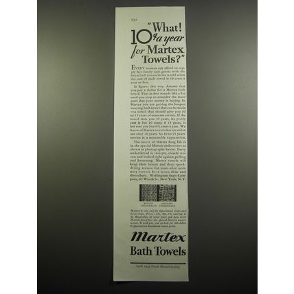 1933 Martex Bath Towels Ad - What 10¢ a year for Martex Towels?
