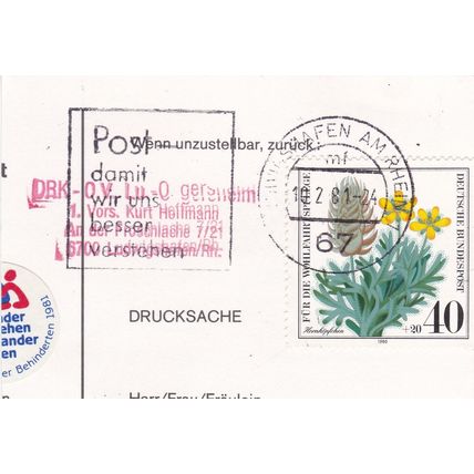 Ludwigshafen Postmark + Slogan Germany 1981 on Ceratocephalus 40+20pf VGC