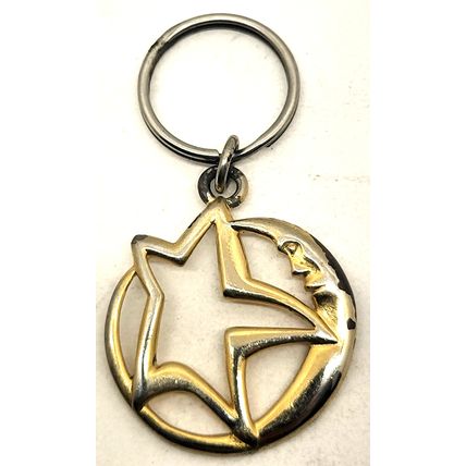 1 3/4" Crescent Moon Stars Keychain Purse/Luggage Charm Clip Fob Gold-Tone
