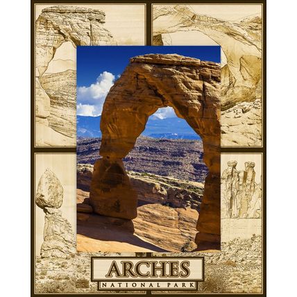 Arches National Park Montage Laser Engraved Wood Picture Frame Portrait (5 x 7)