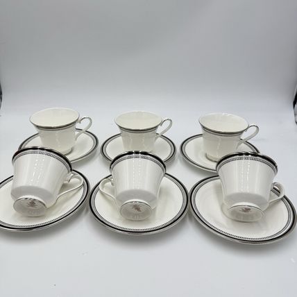 Vintage Royal Doulton SARABANDE H 5023 Bone China Black White CUPS & SAUCERS Set
