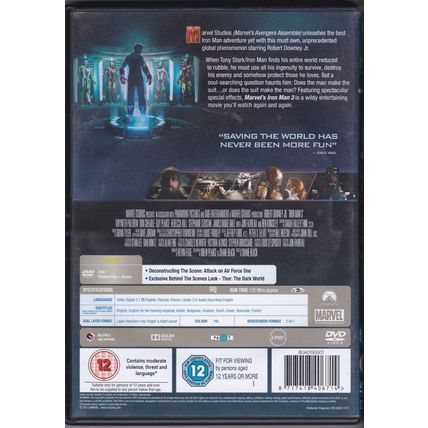 Iron Man 3. DVD. Marvel Studios. Robert Downey Jr. Gwyneth Paltrow.