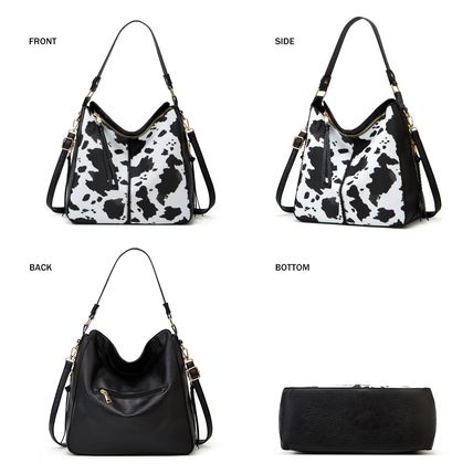Women Western Cow Print Purse Designer Top Handle Handbags Black
