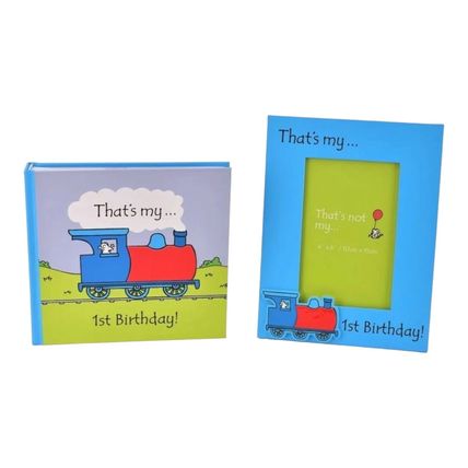 First Birthday That's Not My Train Photo Frame & Album Gift Set Baby Boy New