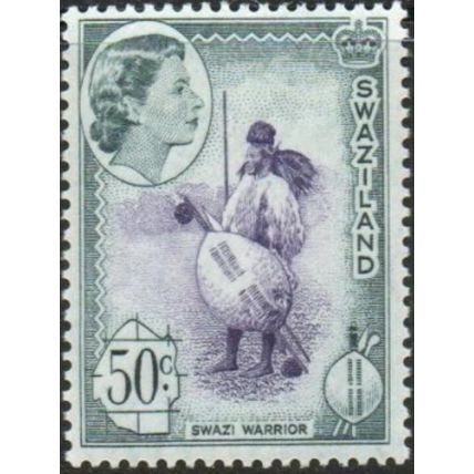 Swaziland 1961 50c Deep Lilac & Slate Black Mounted Mint MM SG 87 stamp warrior