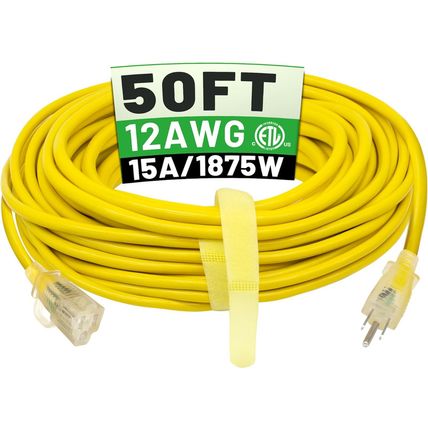 50 Ft 12/3 Outdoor Extension Cord Waterproof Heavy Duty with Lighted Indicator E