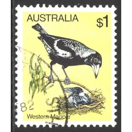 AUSTRALIA 1980: BIRDS DEFINITIVES - $1 WESTERN MAGPIE USED (G6)
