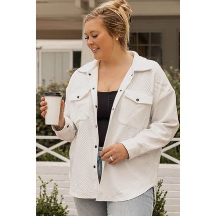 Beige Plus Size Textured Flap Pockets Jacket