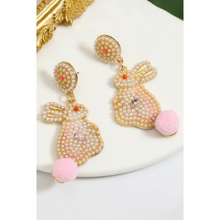 Pink Easter Bunny Pearl Beaded Earrings