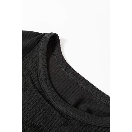 Black Solid Color Corded Drop Shoulder Long Sleeve Top
