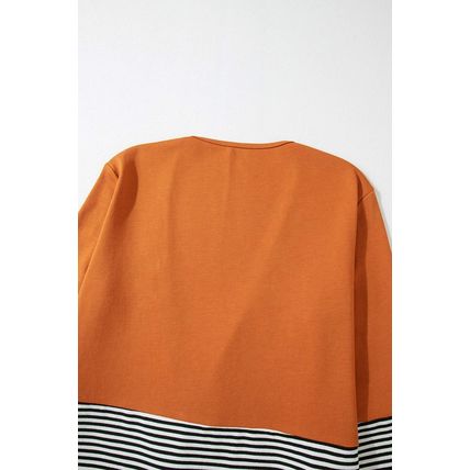 Orange Colorblock Striped Patchwork Open Cardigan