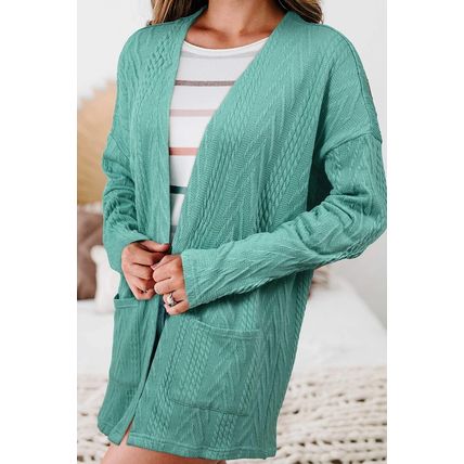 Canton Solid Textured Open Front Cardigan with Pocket