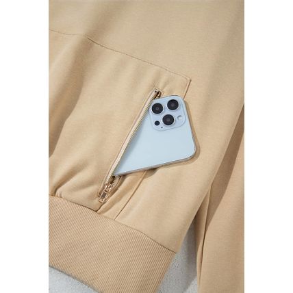 Parchment Zipped Pocket Cozy Drawstring Hoodie