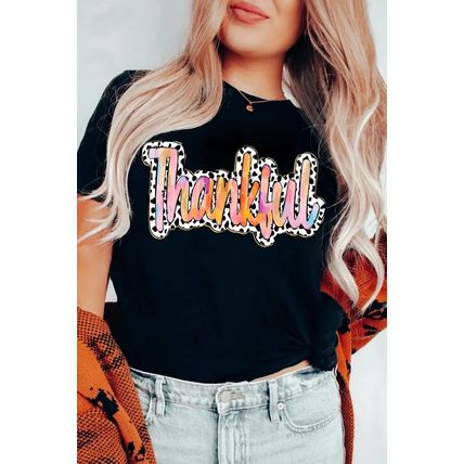 White Thankful Cow Print Crew Neck T Shirt