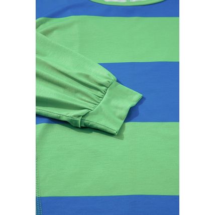 Blue Colorblock Striped Drop Shoulder Loose Top