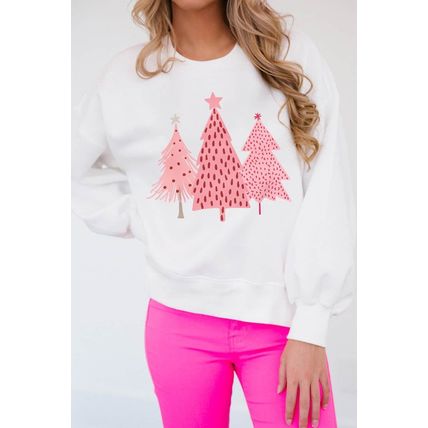 White Christmas Tree Dots Print Pullover Sweatshirt