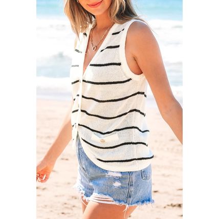 Black Stripe Buttoned V Neck Slim Fit Sweater Vest