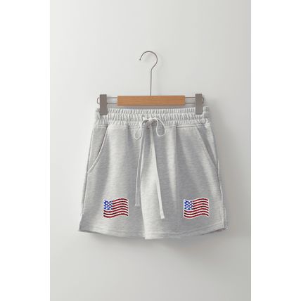 Light Grey American Flag Patched Lace-up High Waist Skort