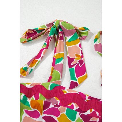 Multicolour Floral Tied Straps Ricrac Trim Maxi Dress
