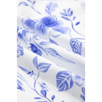 Blue Elegant Floral Print Ricrac Trim Short Sleeve Blouse