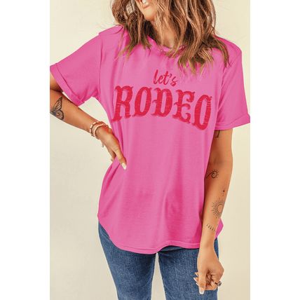 Rose Red Lets Rodeo Crew Neck Graphic Tee