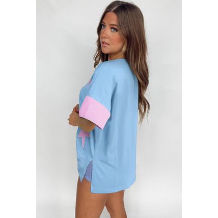 Myosotis Frayed Denim Star Patched Oversize T Shirt