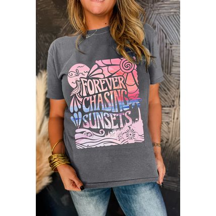 Gray FOREVER CHASING SUNSETS Graphic Summer T Shirt