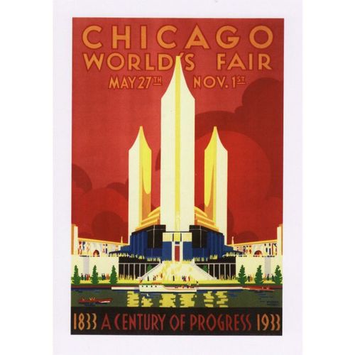 Travel Poster Art Postcard Chicago World's Fair 1933 USA Weimer Pursell