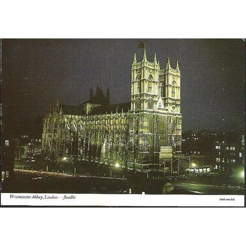 London - Westminster Abbey floodlit- 1970s Kardorama postcard