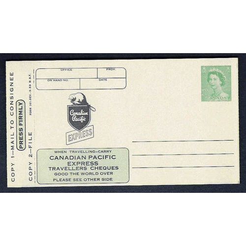 Canada #RKP83g CP Railway Advice Postal Card MINT Karsh Full Book Fm161-9-59
