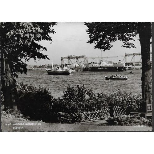 Hamburg, Germany - Nienstedten, Elbufer - docks - real photo postcard c.1950s