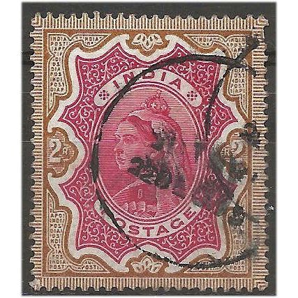 India 1895 SG107 2 Rupees Carmine & Yellow-Brown Good+/Fine Used .. ..