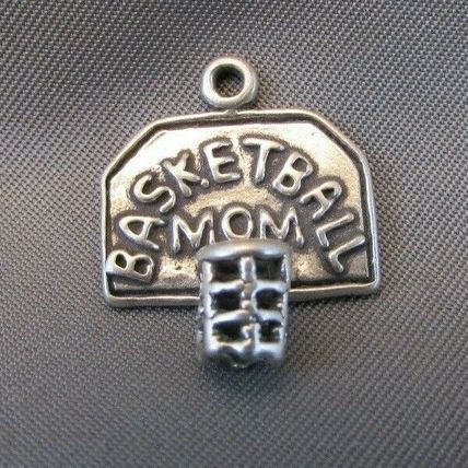 VINTAGE STERLING SILVER 3D BASKETBALL MOM PENDANT CHARM Sports USA MADE