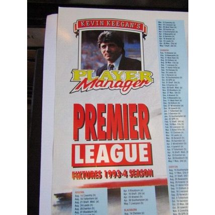 Kevin Keegans Player Manager Premier League Fixtures List 1993/94 Poster 59x84cm