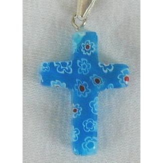 Blue flowers black and red spots-morano Cross