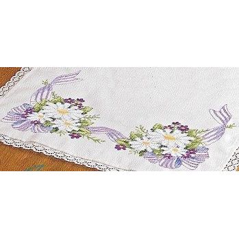 Dresser Scarf Dimensions 72902 Ribbon & Daisies Stamped Cross Stitch Kit 14x37”