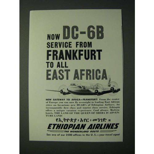 1958 Ethiopian Airlines Ad - Now DC-6B Service from Frankfurt to all East Africa