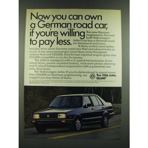 1986 Volkswagen Jetta Ad - Own a German Road Car