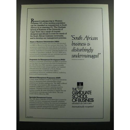 1986 The Graduate School of Business University of Cape Town Ad