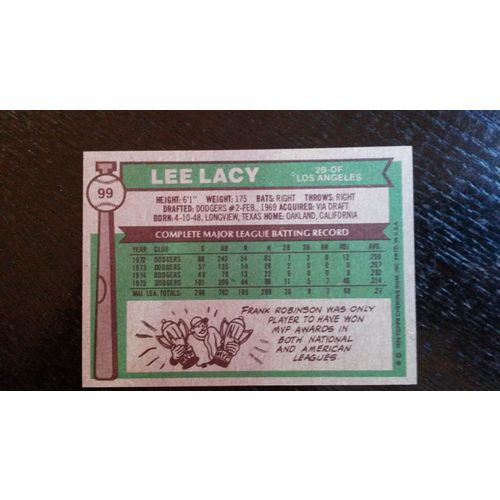 1976 Topps Card # 099 Lee Lacy Excellent (5) Los Angeles Dodgers