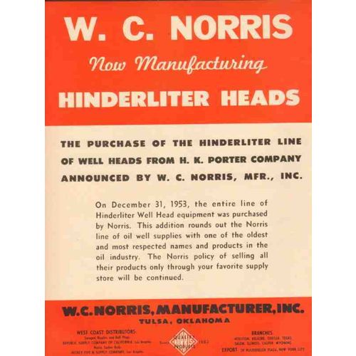 W C NORRIS MANUFACTURER 1954 Hinderliter Heads purchase vintage ad