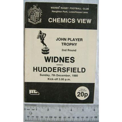 1980 programme Widnes v. Huddersfield, John Player Trophy 2nd Round
