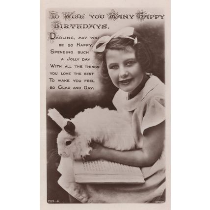 Rabbit Reading A Book Birthday Greetings Real Photo Old Postcard