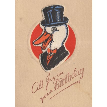 Duck Like Donald In Top Hat Old Antique Greetings Card Bow String